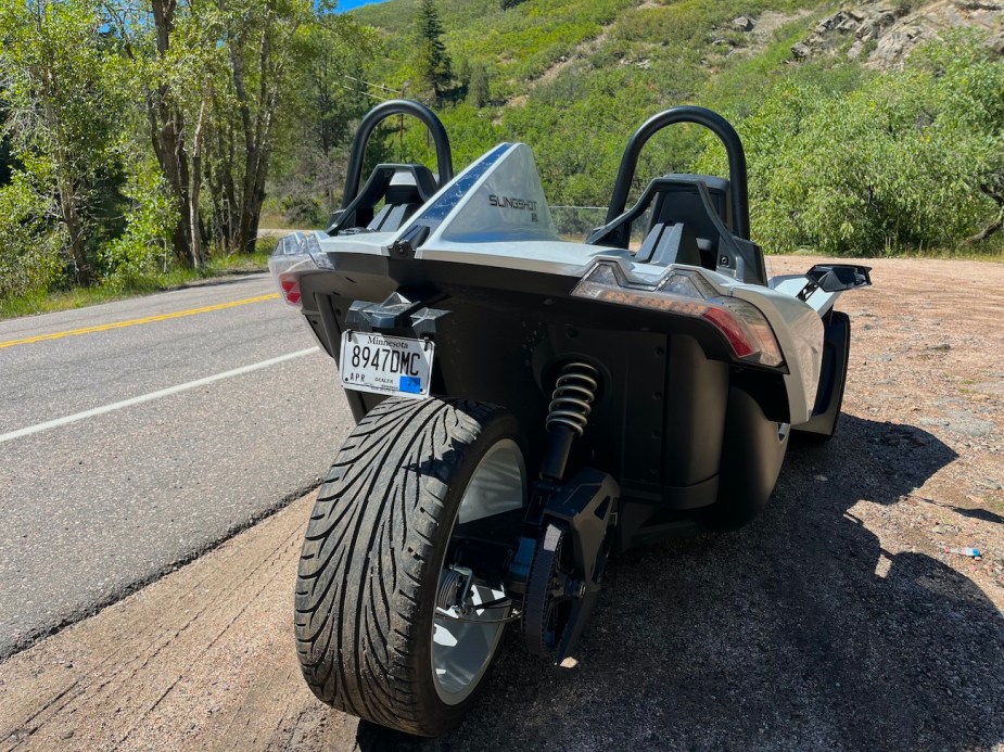 A rear view of the Polaris Slingshot SL