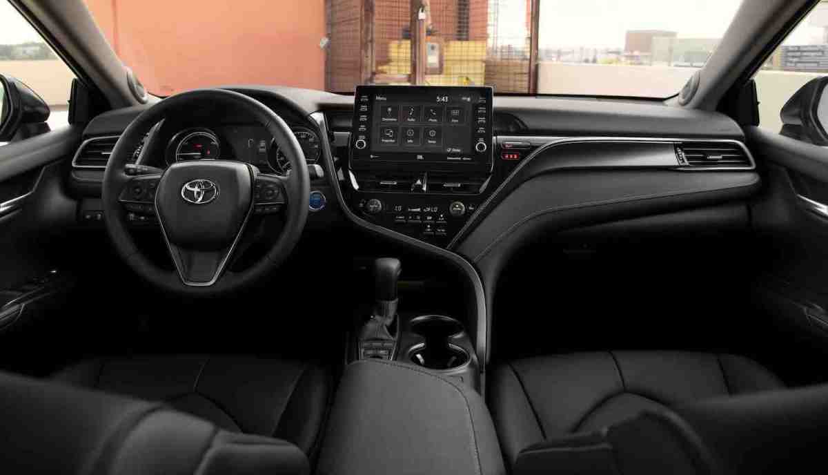 The black interior of the 2023 Toyota Camry Hybrid XSE Interior