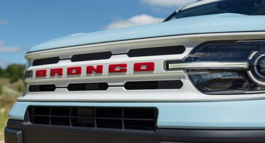 The front of a blue 2023 Ford Bronco Sport Heritage.
