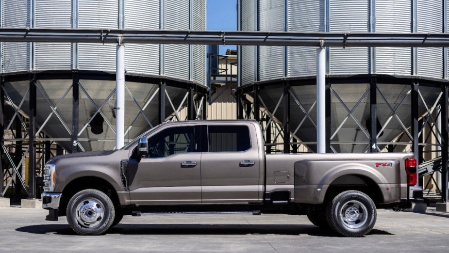 A silver 2023 Ford Super Duty F-350 parked outdoors. 