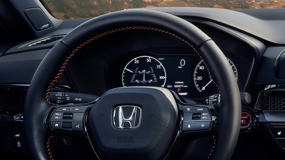 2023 Honda CR-V Steering Wheel showing the contrast stitching which gives this SUV an upscale appearance