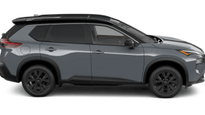 A gray 2023 Nissan Rogue Midnight Edition compact SUV model profile promotional shot