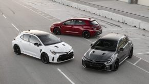 All three 2023 Toyota GR Corolla trim levels in a group shot.