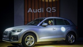 Audi Q5 in silver at an auto show