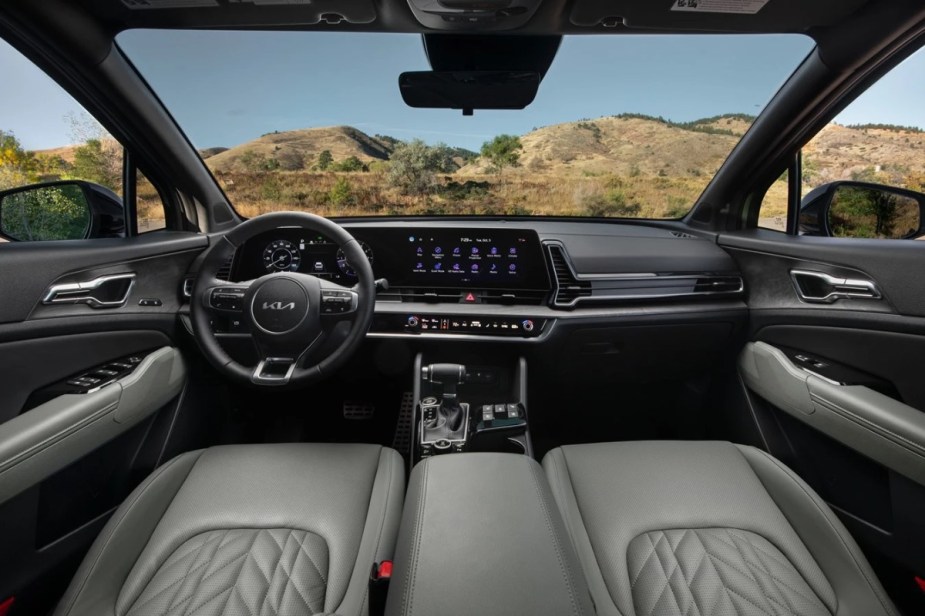 Dashboard and front seats in 2023 Kia Sportage crossover SUV