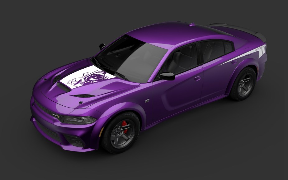 The Dodge Charger Super Bee muscle sedan offers graphics galore.