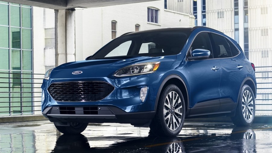 A blue 2022 Ford Escape small SUV is parked.