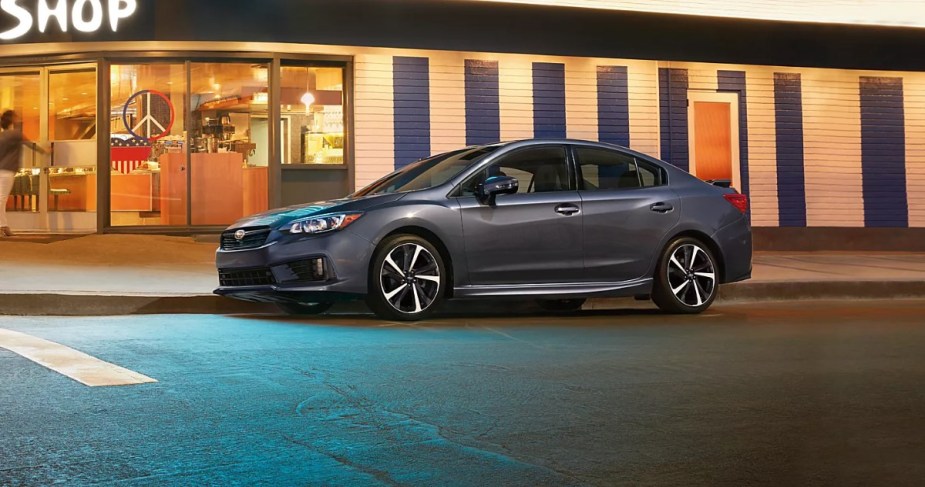 Front view of the gray 2022 Subaru Impreza, a more affordable alternative to the Toyota Corolla costing less than $20,000