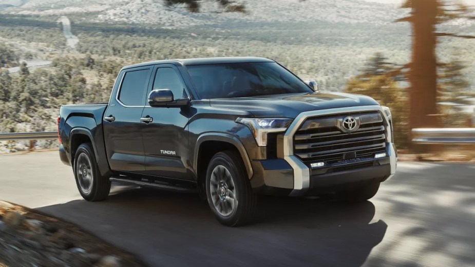 Front angle view of gray 2023 Toyota Tundra