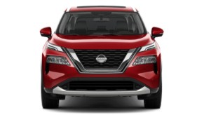 Front view of 2023 Nissan Rogue with Scarlet Ember Tintcoat exterior paint color option
