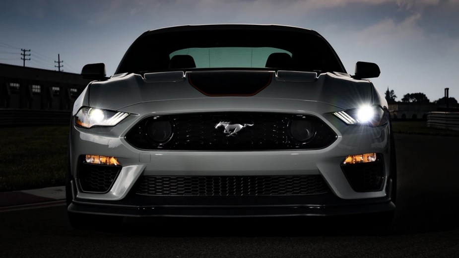 Front view of silver 2022 Ford Mustang, highlighting affordable sports car alternatives that cost less than $30,000