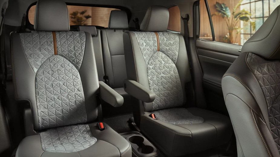 A 2022 Toyota Highlander SoFtex simulated leather upholstery on interior seats. This is why the XLE trim is popular.