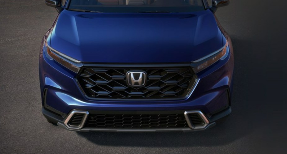 The front of a blue 2023 Honda CR-V small SUV.