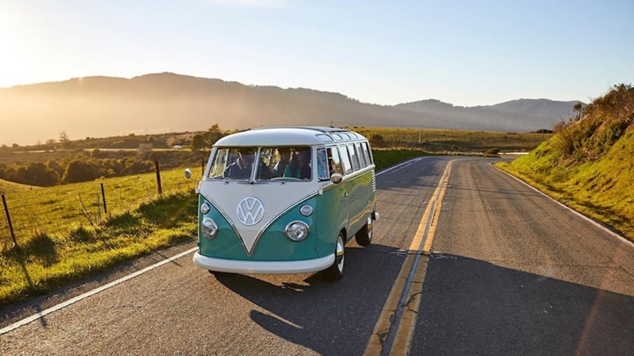 KIndred Motors VW Microbus Restomod on a country road