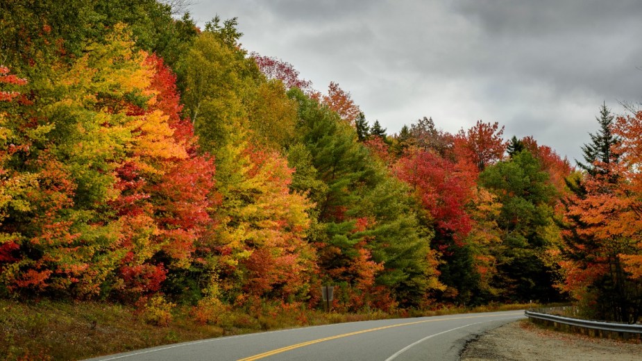Vibrant Fall Colors along the Kancamagus Highway in New Hampshire could make the perfect fall road trip