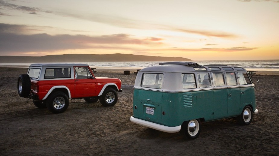 Kindred Motorworks Ford Bronco VW Bus at the beach
