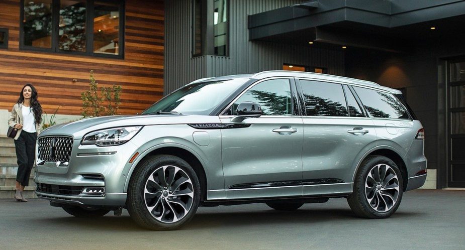 A gray 2023 Lincoln Aviator Grand Touring is parked. 