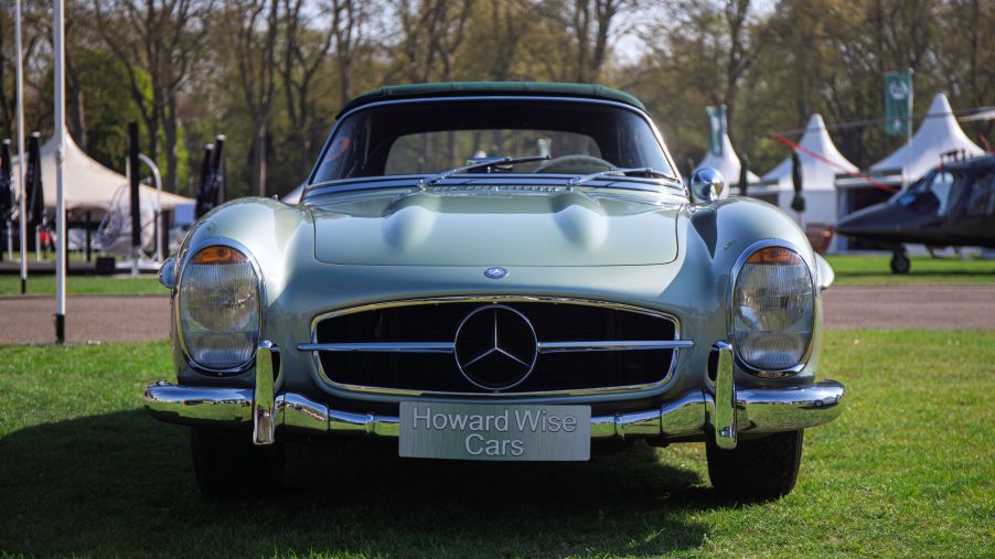 A Mercedes-Benz 300SL with old-fashioned headlights and grille at Salon Prive London at the Royal Chelsea Hospital
