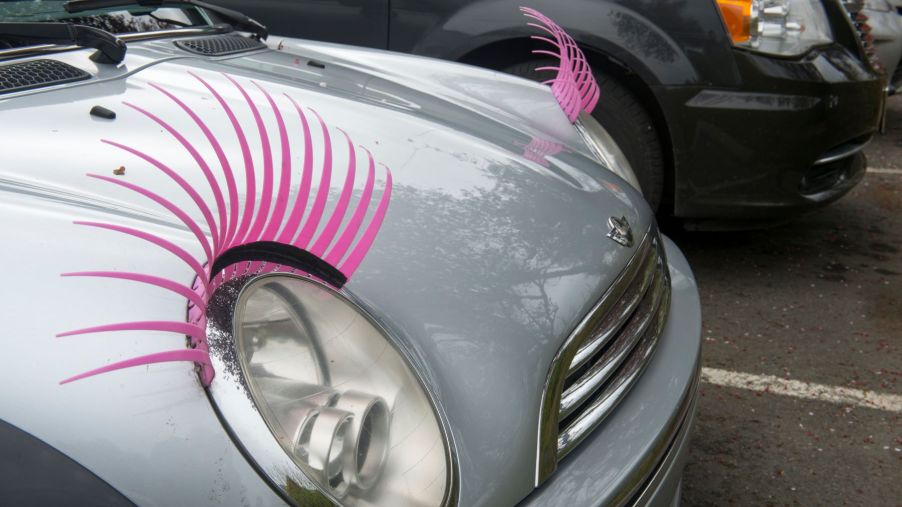 CarLashes, AKA car eye lashses. An exterior feminine car accessory on a Mini Cooper in Kitsap County, Washington.