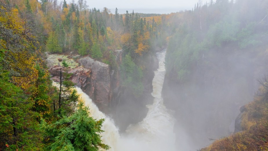 Misty Waterfall at Lake Superior something you could see on a fall road trip