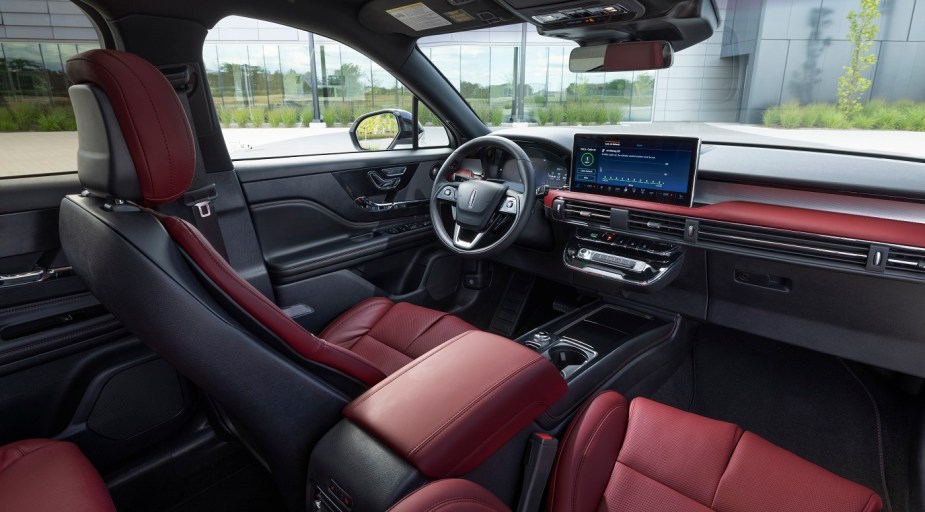 The black and red interior of the 2023 Lincoln Corsair.