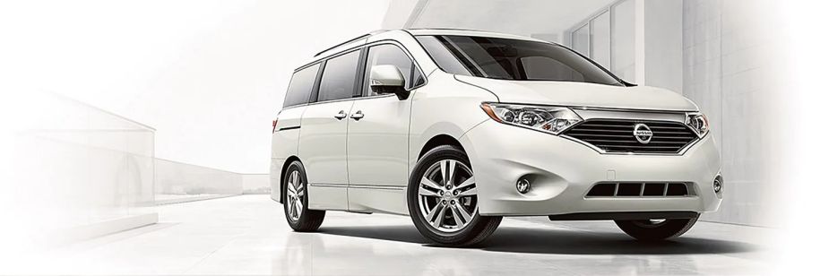 A white Nissan Quest minivan, which was discontinued after the 2016 model year.