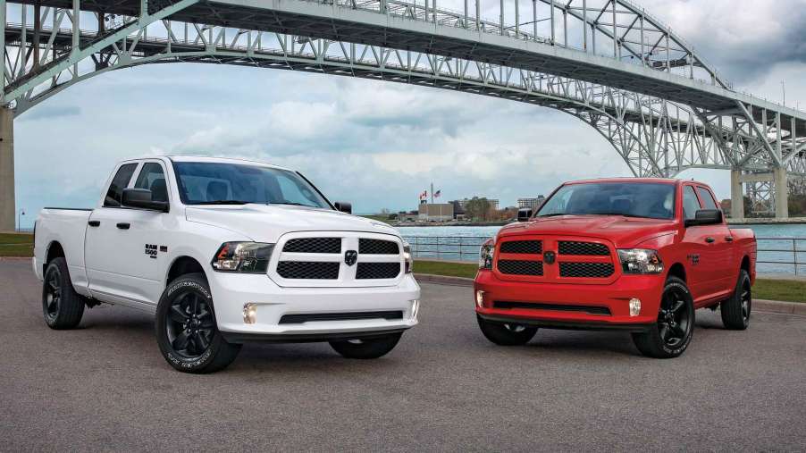 Two Ram Classics parked by a bridge