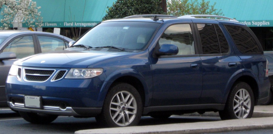 A Saab 9-7X shows off its unique styling as an SUV, underneath it's really just a TrailBlazer.