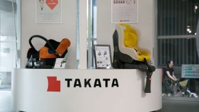 Takata child car safety seats on display in a showroom in Tokyo, Japan
