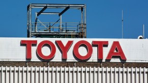 Toyota Motor Corporation building with "Toyota" in red letters