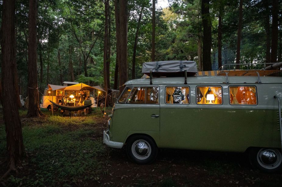 Vintagae VW Camper van at a camp ground