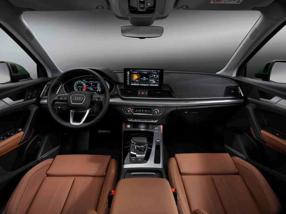 2023 Q5 interior with brown seats pictured is the inside of the luxury compact SUV. 