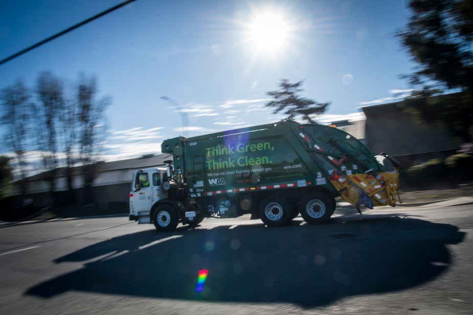 A garbage truck completing its route in California, where some cities are mounting surveillance cameras on their trucks. 