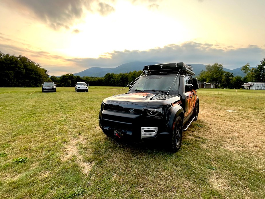 Team Two's Land Rover Defender sitting at the campsite.