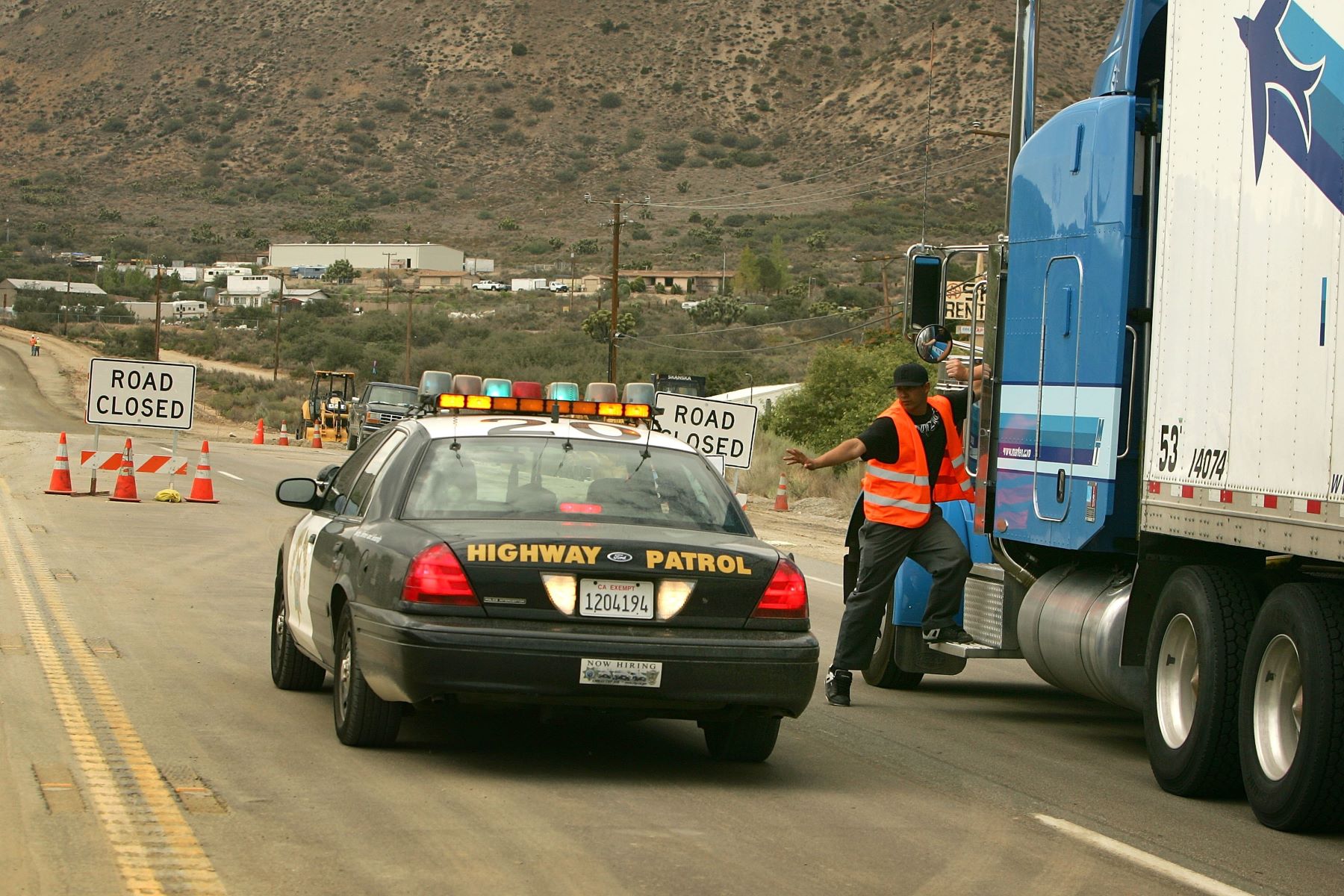 A highway road rage incident closure due to a gun shooting stopping trucker traffic near Wrightwood, California