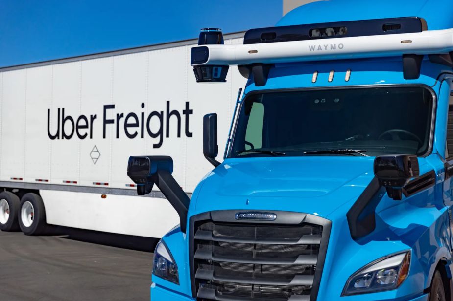 An blue Uber Freight 18-wheeler 
