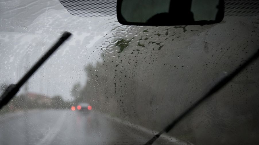 Windshield wipers battling rainfall in Chania, Greece
