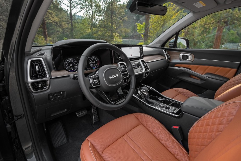 The interior of a 2023 Kia Sorento X-Line with new features and a higher price.