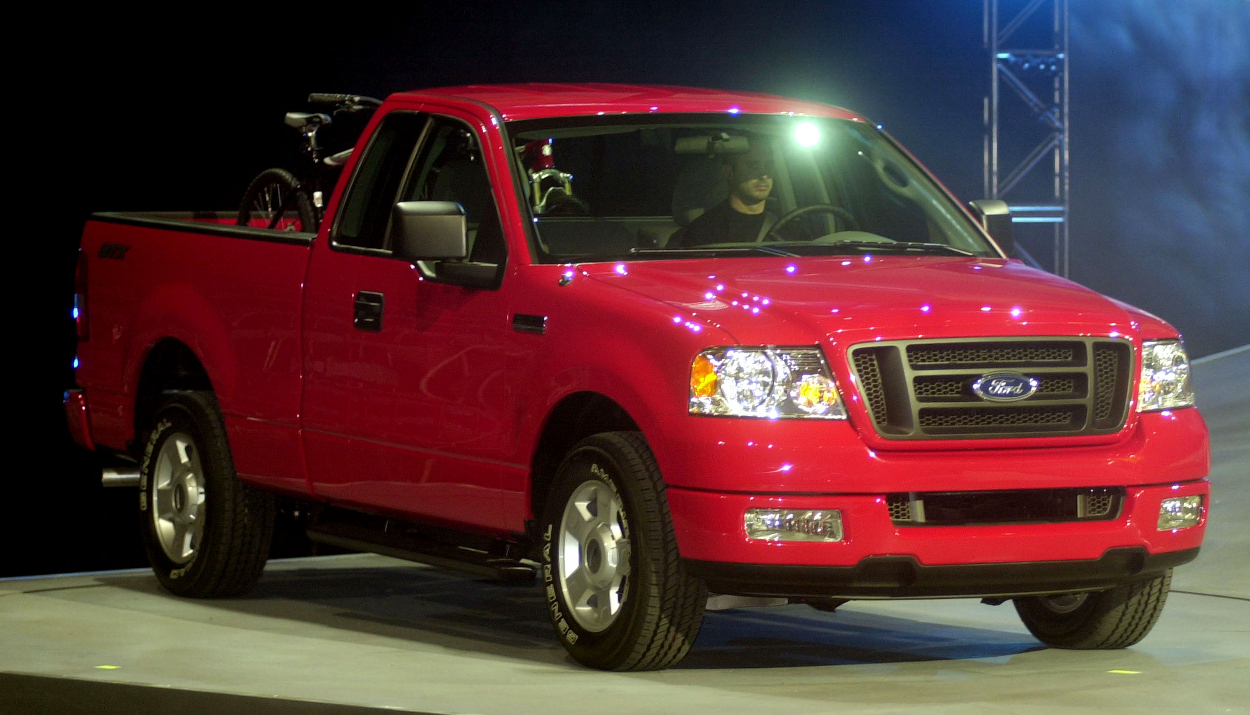 A red 2004 Ford F-150, this truck marked a low point for the Ford brand.