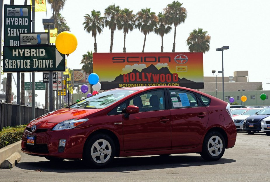 Toyota Prius hybrid cars are displayed at the Toyota of Hollywood.