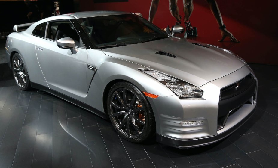 A Nissan GTR in silver at the Canadian Auto Show.