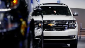 The front-end of a 2014 Chevy Tahoe full-size SUV.