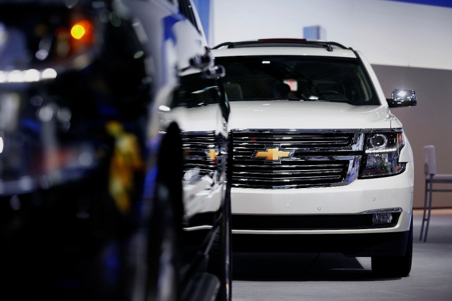 The front-end of a 2014 Chevy Tahoe full-size SUV.