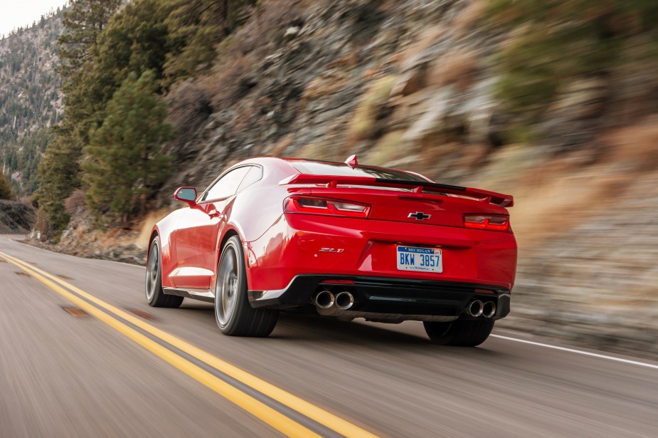The Chevrolet Camaro is a non-AWD muscle car that can drive in the winter with the right tires.