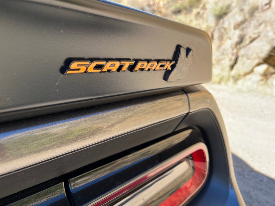 The Scat Pack badge on the 2022 Dodge Challenger Scat Pack