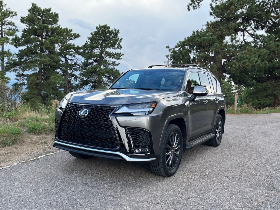 2022 Lexus LX600 exterior in nature. The cadillac escalade is just as reliable.