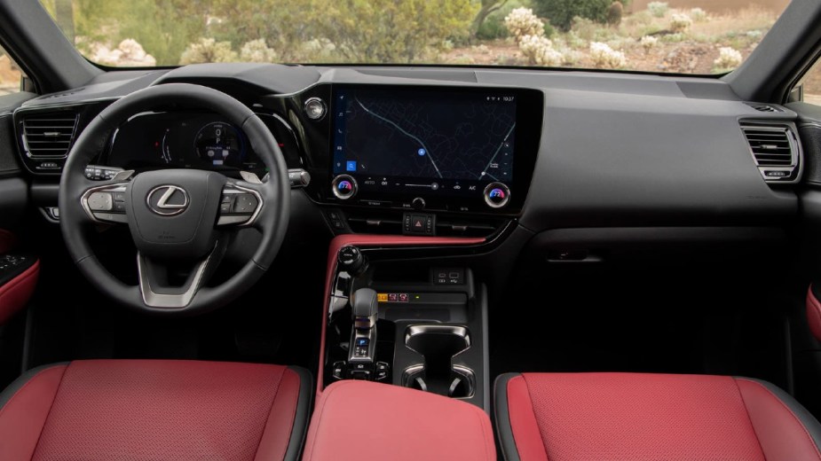 Red and black 2022 Lexus NX Interior dashboard view