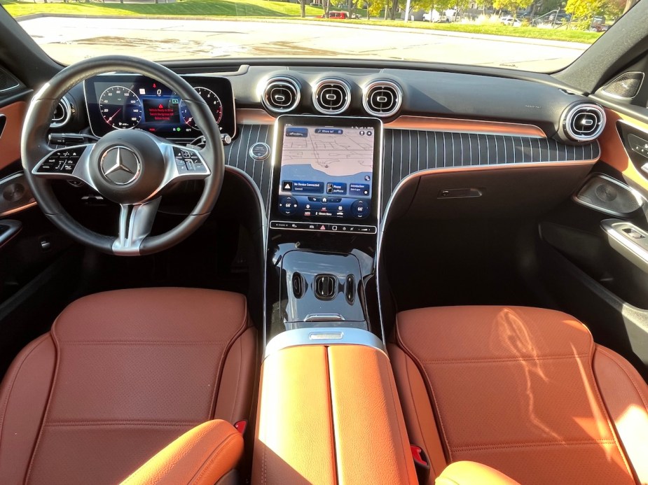 A front interior view in the 2022 Mercedes-Benz C-Class.