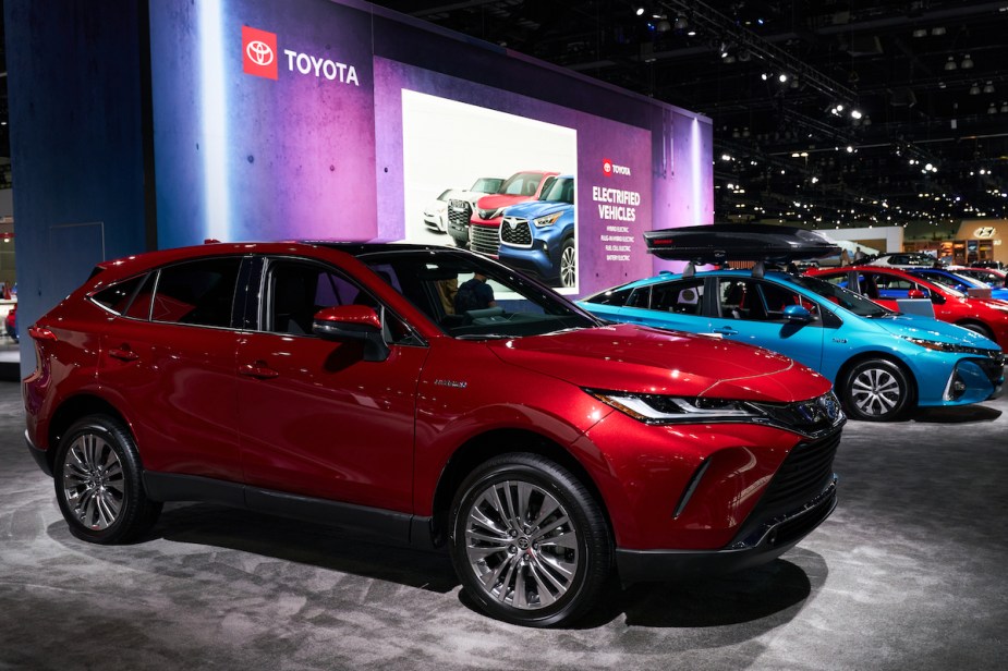A red 2022 Toyota Venza, one of the new Toyota SUV models.