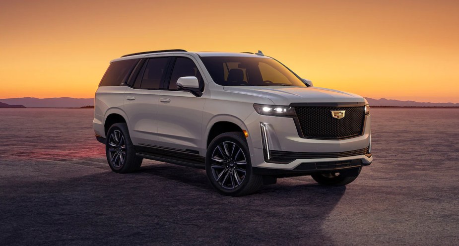 A white 2023 Cadillac Escalade parked outside. What's new with the full-size SUV?